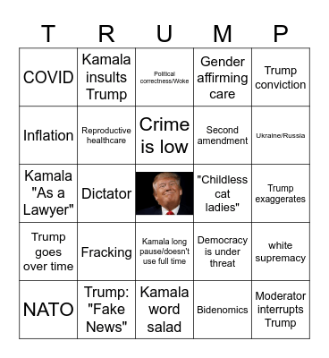 Trump & Kamala Debate 2024 Bingo Card