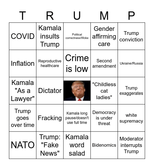 Trump & Kamala Debate 2024 Bingo Card