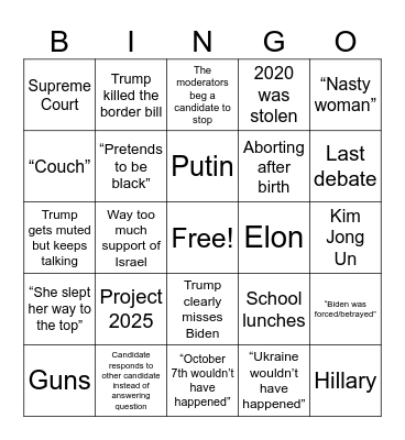 Debate Bingo Card