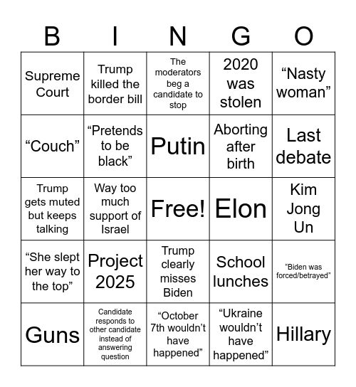Debate Bingo Card