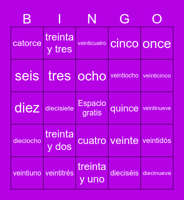 Los números Bingo Card