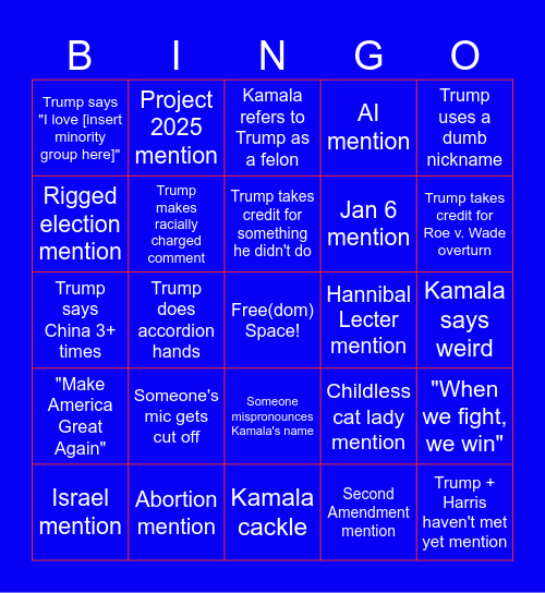 Debate Bingo Card