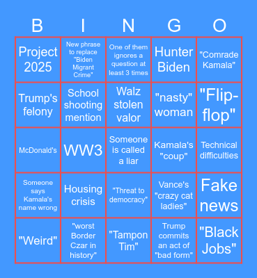 9/10/24 PREZ DEBATE Bingo Card