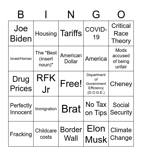 Trump Vs Kamala Debate Bingo Card