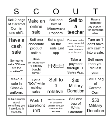 Troop 473 Popcorn Bingo! Bingo Card