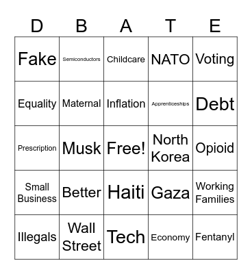 Debate Bingo Card