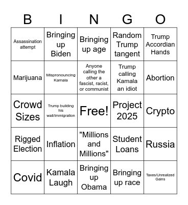 Debate Bingo Card