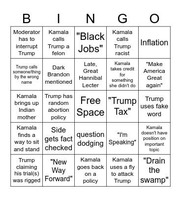 2024 Presidential Debate Bingo Card