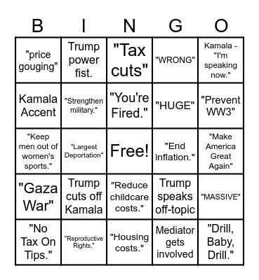 Presidential Debate #1 Bingo Card