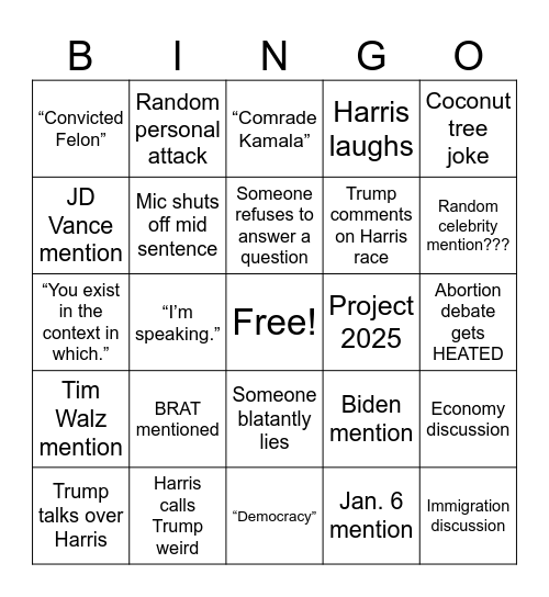 these are our options??? Bingo Card