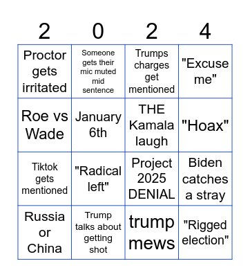Trump vs Kamala Bingo Card