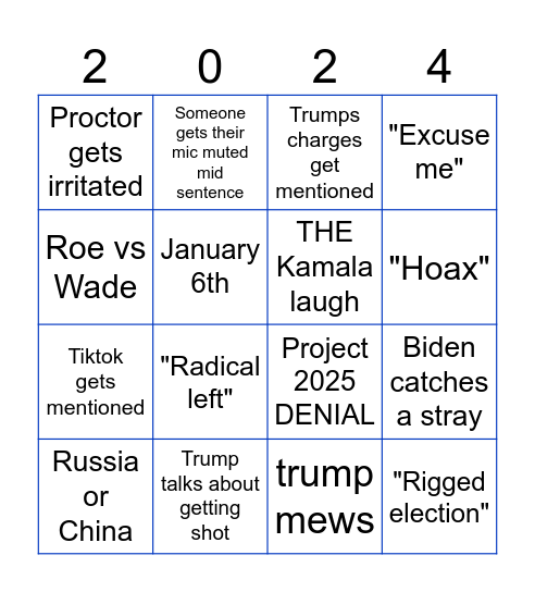 Trump vs Kamala Bingo Card