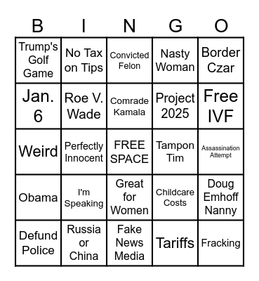 Debate Bingo Card