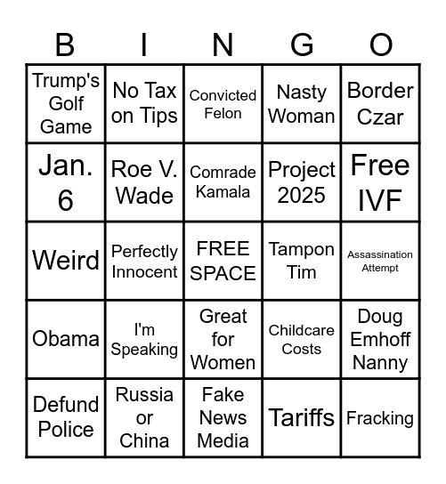 Debate Bingo Card