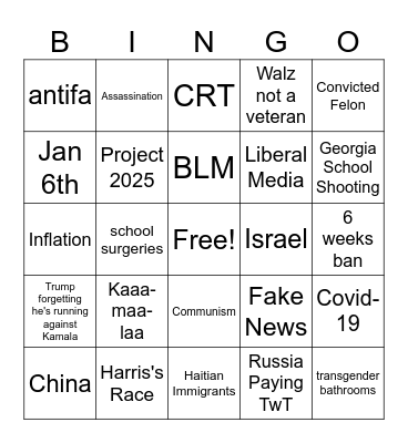 2024 2nd President Election Bingo Card