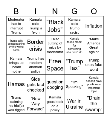 2024 Presidential Debate Bingo Card