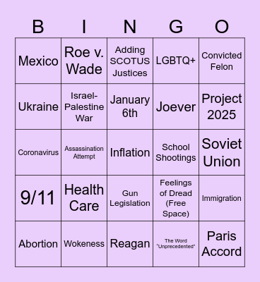 September 10th, Debate Bingo Card