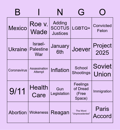 September 10th, Debate Bingo Card