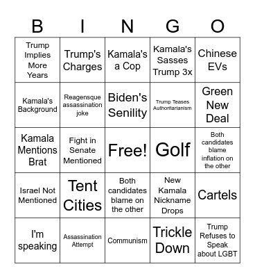 Debate Bingo Card
