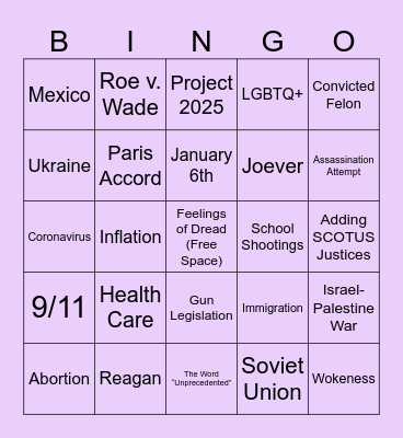 September 10th, Debate Bingo Card