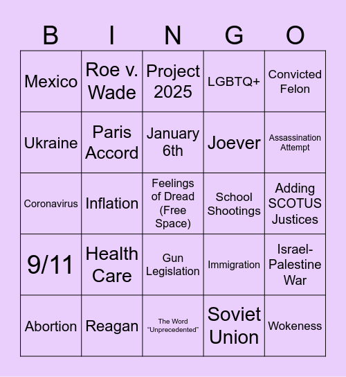 September 10th, Debate Bingo Card