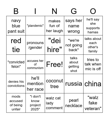 2024 Debate Bingo Card