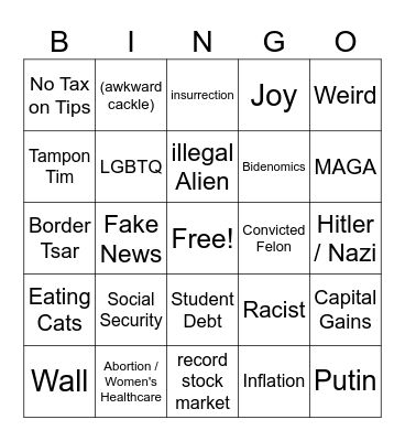 Trump Vs Harris Sep. 10, 2024 Bingo Card