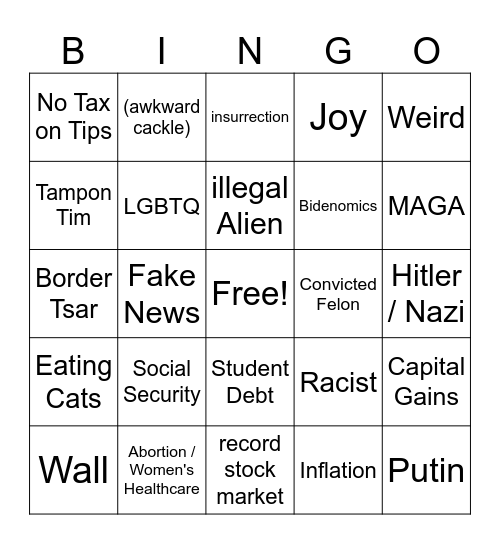 Trump Vs Harris Sep. 10, 2024 Bingo Card