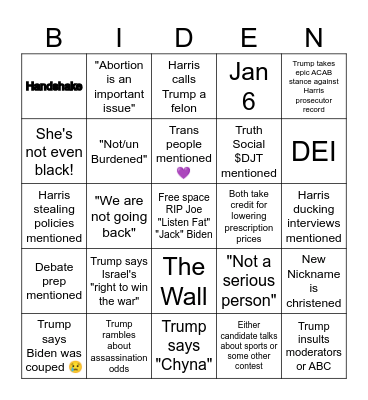 DEBATE BINGO Card