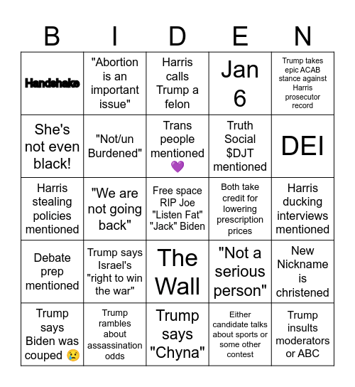 DEBATE BINGO Card