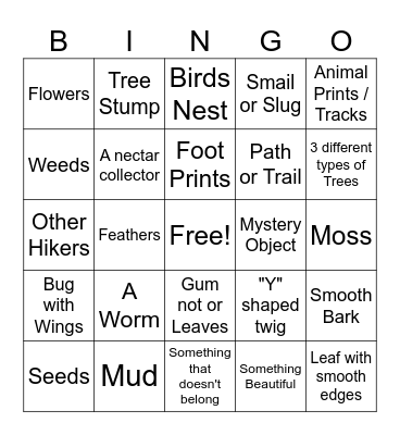 Nature Hike Bingo Card