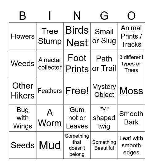 Nature Hike Bingo Card