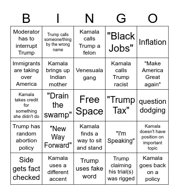 2024 Presidential Debate Bingo Card
