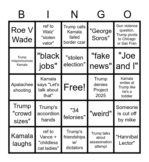 DEBATE BINGO Card