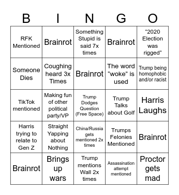 Presidential Debate Bingo Card