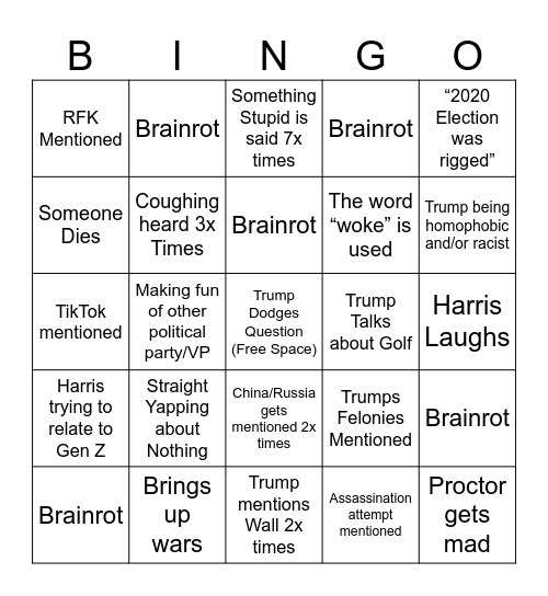 Presidential Debate Bingo Card