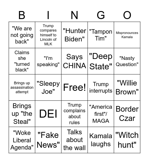 DEBATE BINGO Card