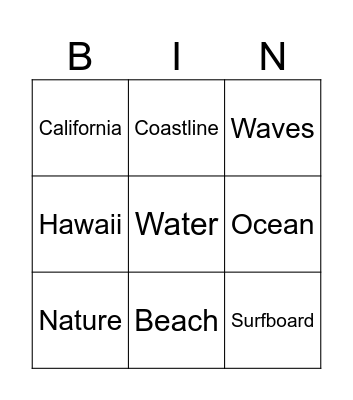 Surfing Bingo Card