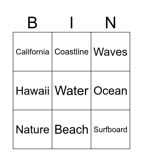 Surfing Bingo Card