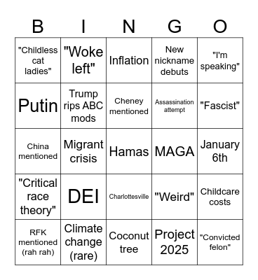 Democracy Dies Sober Bingo Card