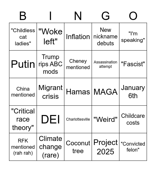 Democracy Dies Sober Bingo Card
