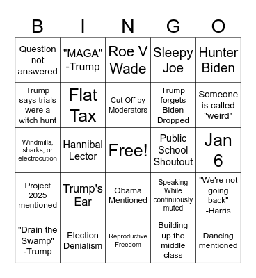 Debate Bingo 2024 Bingo Card