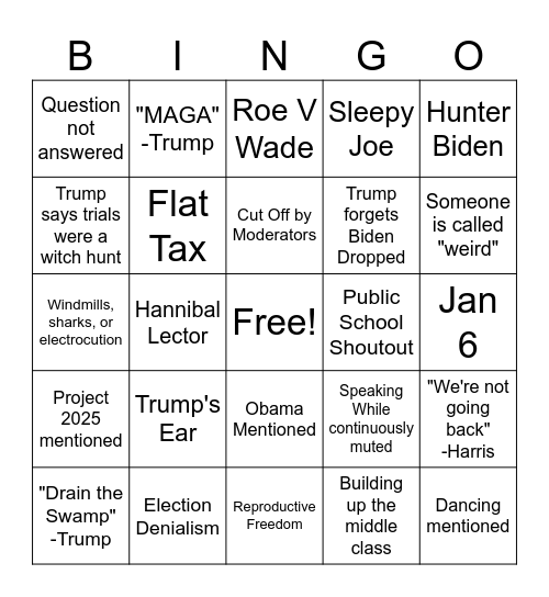 Debate Bingo 2024 Bingo Card