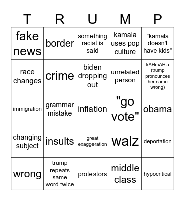 KAMALA VS TRUMP Bingo Card