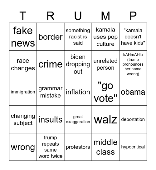 KAMALA VS TRUMP Bingo Card