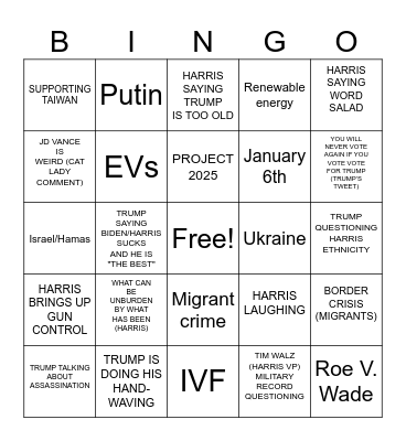 Debate night Bingo Card