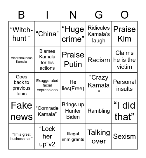 Debate Bingo Card