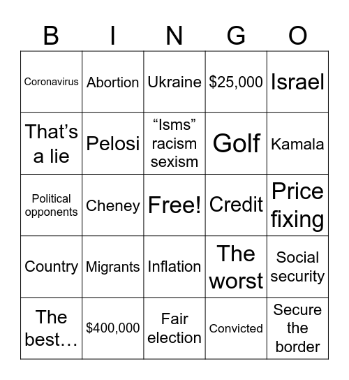 Kamala vs Trump 2024 Bingo Card