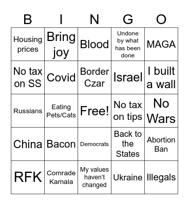 TRUMP/ KAMBALA DEBATE Bingo Card