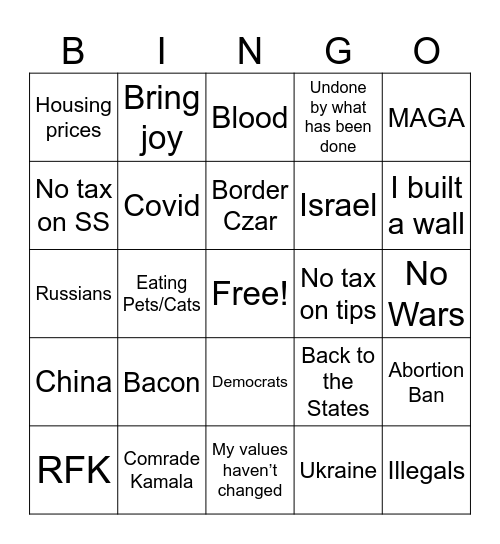 TRUMP/ KAMBALA DEBATE Bingo Card